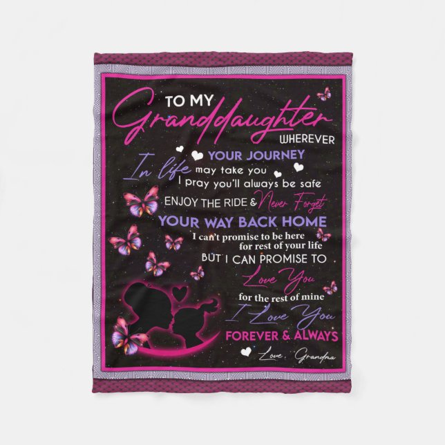 Personalized To My Granddaughter Butterfly Fleece Blanket (Front)