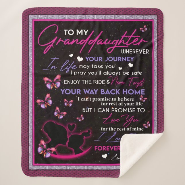 Personalized To My Granddaughter Butterfly Fleece Sherpa Blanket (Front)
