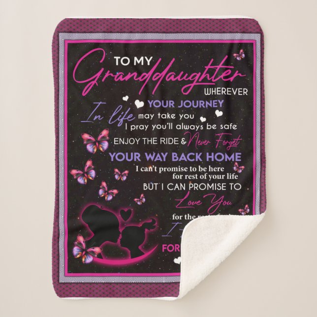 Personalized To My Granddaughter Butterfly Fleece Sherpa Blanket (Front)