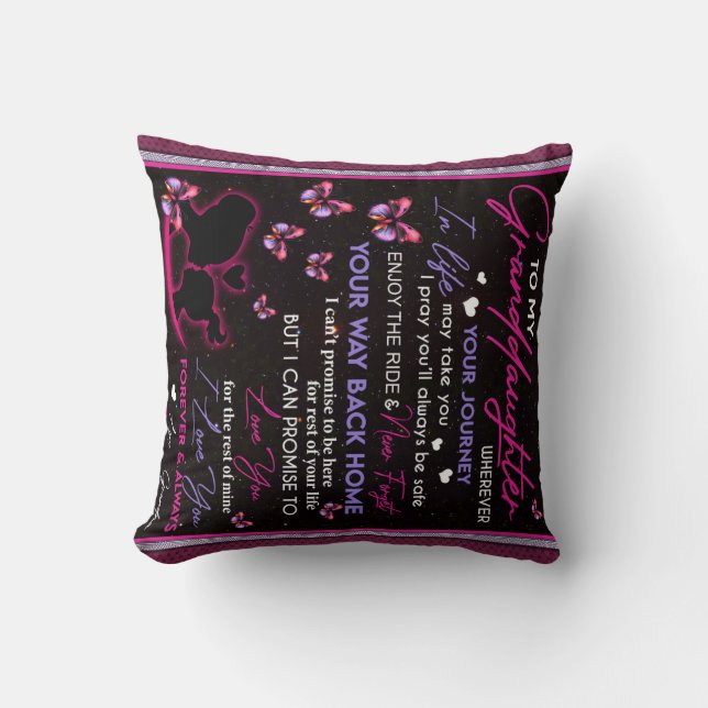 Personalized To My Granddaughter Butterfly Fleece Throw Pillow (Front)