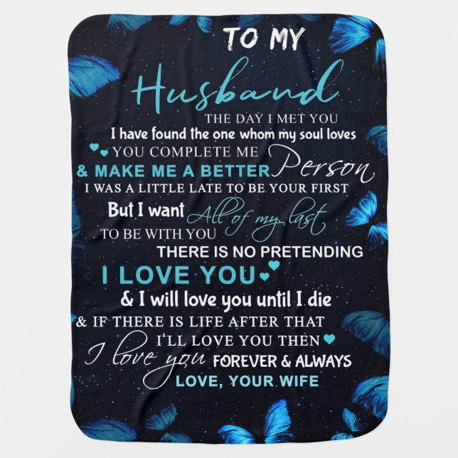 Personalized To My Husband Butterfly From Wife Baby Blanket (Front)