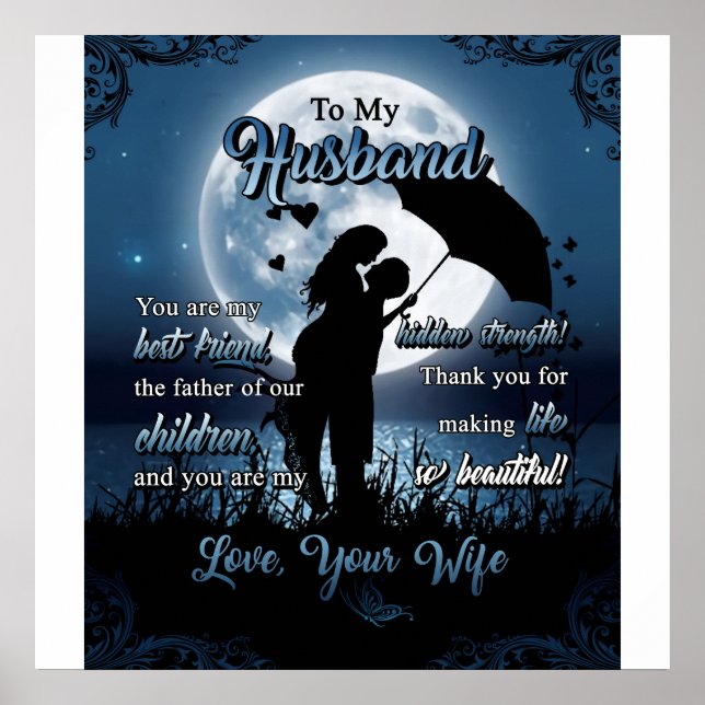 Personalized To My Husband, Couple Under Moon Poster (Front)