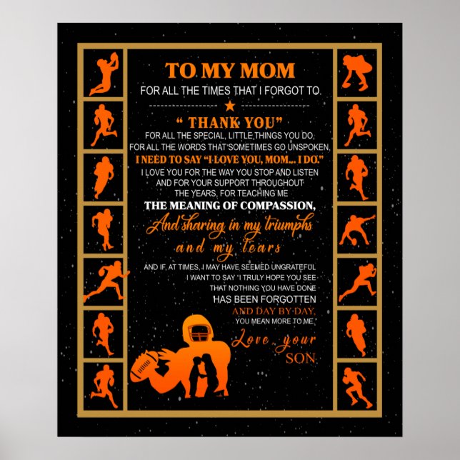 Personalized To My Mom From Your Son Baseball Play Poster (Front)