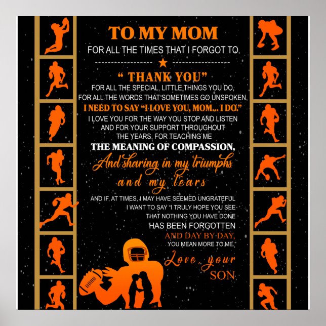 Personalized To My Mom From Your Son Baseball Play Poster (Front)