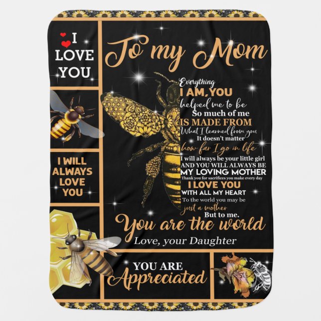 Personalized To My Mom Love From Daughter Bee Baby Blanket (Front)