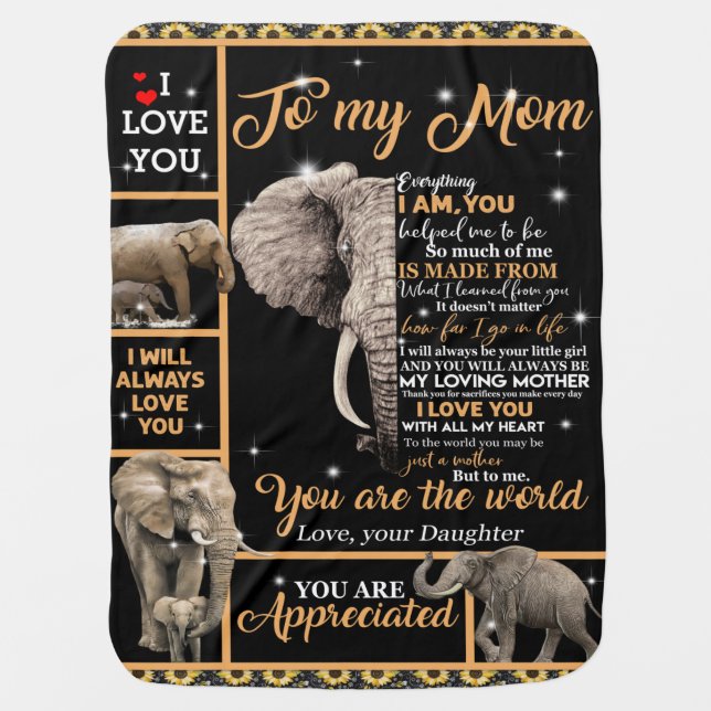 Personalized To My Mom Love From Daughter Elephant Baby Blanket (Front)