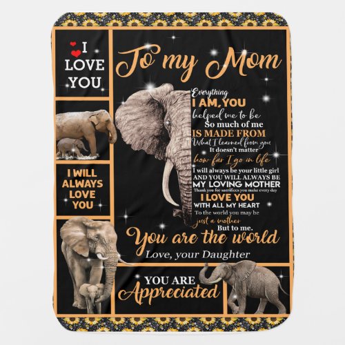Personalized To My Mom Love From Daughter Elephant Baby Blanket