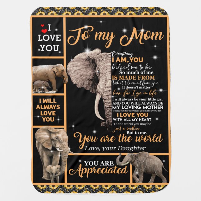Personalized To My Mom Love From Daughter Elephant Baby Blanket (Front)