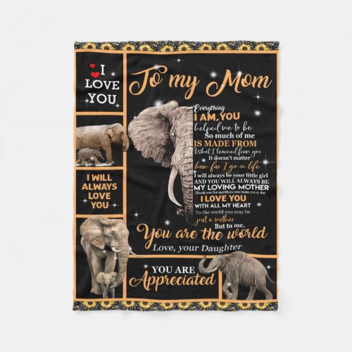 Personalized To My Mom Love From Daughter Elephant Fleece Blanket