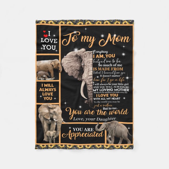 Personalized To My Mom Love From Daughter Elephant Fleece Blanket (Front)