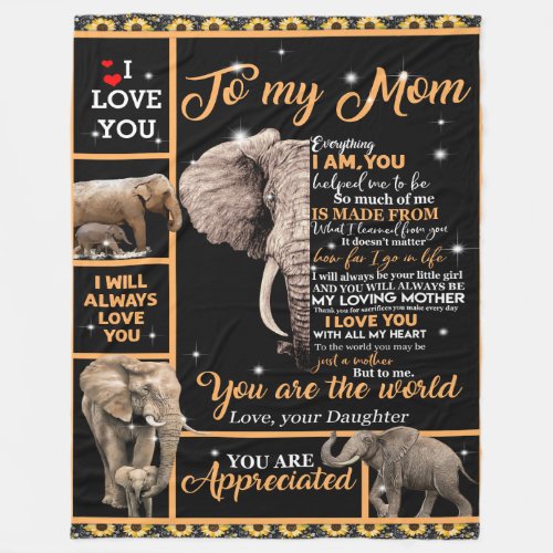 Personalized To My Mom Love From Daughter Elephant Fleece Blanket