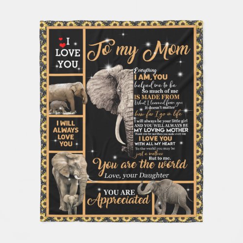 Personalized To My Mom Love From Daughter Elephant Fleece Blanket
