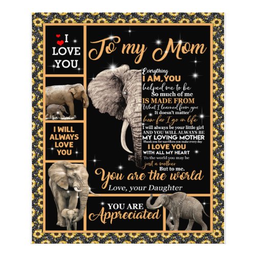 Personalized To My Mom Love From Daughter Elephant Photo Print