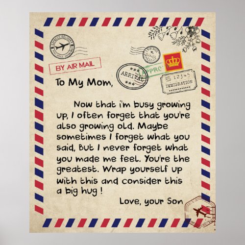 Personalized To My Mom Love Letter From Son Poster