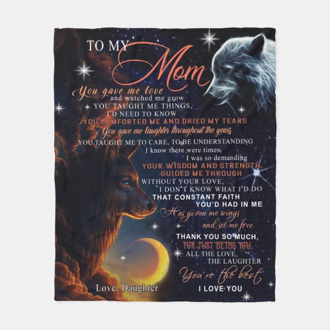 Personalized To My Mom Wolf From Daughter Gift Fleece Blanket (Front)