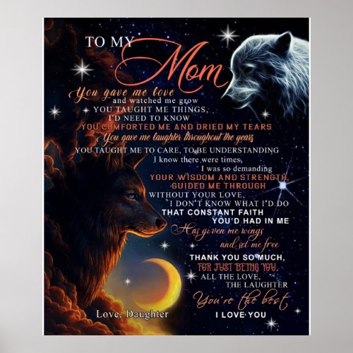 Personalized To My Mom Wolf From Daughter Gift Poster