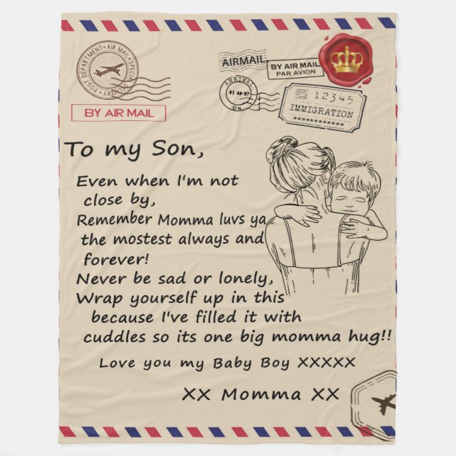 Personalized To My Son, Letter From Mom Blanket, (Front)