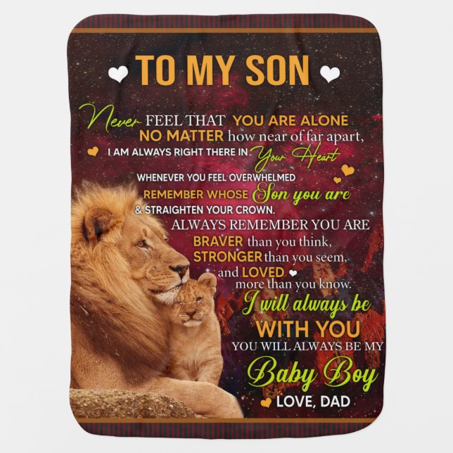 Personalized To My Son Lion, Love Letter From Dad Baby Blanket (Front)