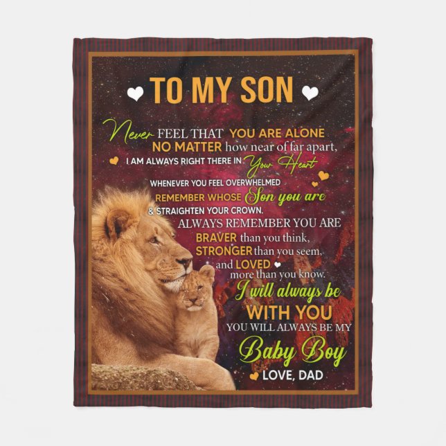Personalized To My Son Lion, Love Letter From Dad Fleece Blanket (Front)