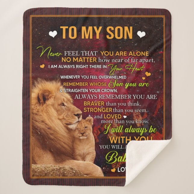 Personalized To My Son Lion, Love Letter From Dad Sherpa Blanket (Front)
