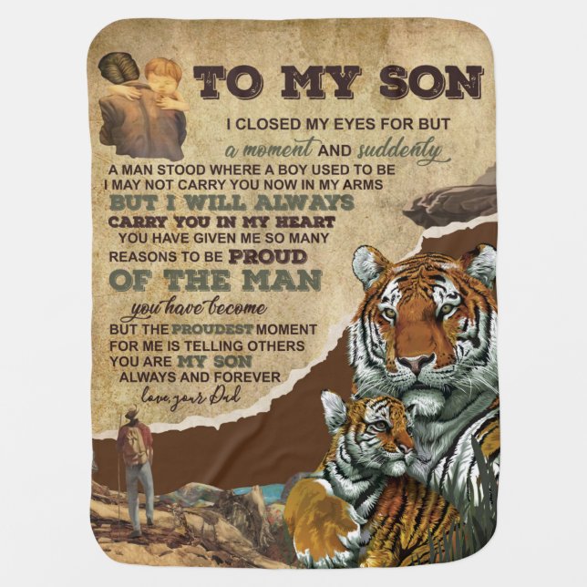 Personalized To My Son Tiger Baby Blanket (Front)