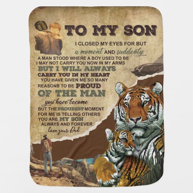 Personalized To My Son Tiger Blanket, Love Letter Baby Blanket (Front)