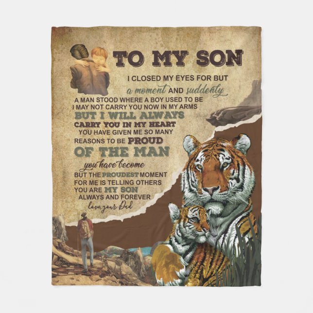 Personalized To My Son Tiger, Love Letter From Dad Fleece Blanket (Front)