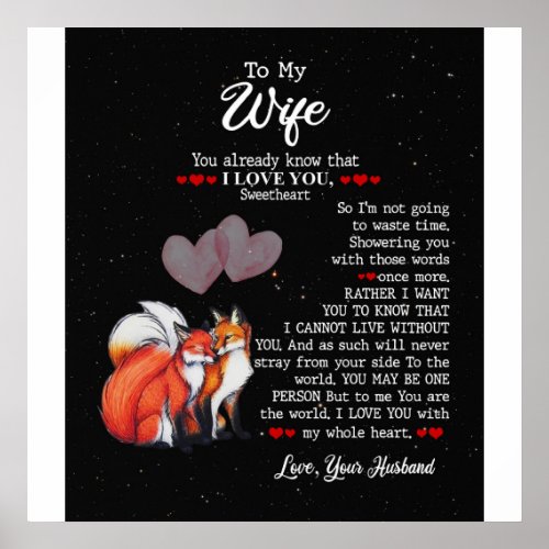 Personalized To My Wife Couple Fox  I Love You Poster