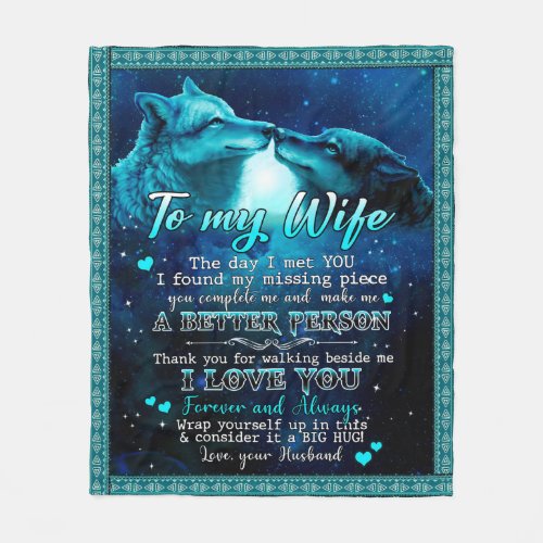 Personalized To My Wife Love From Husband Wolf Fleece Blanket