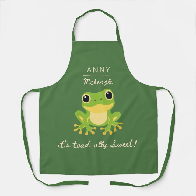 Personalized Toad-ally Cute Frog Pun Design Apron (Front)