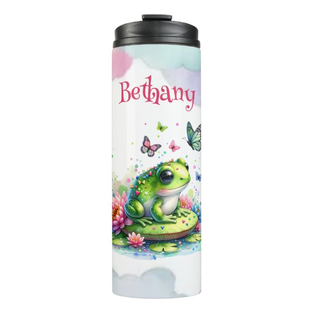 Personalized Toad, Flowers and Butterflies Thermal Tumbler (Front)