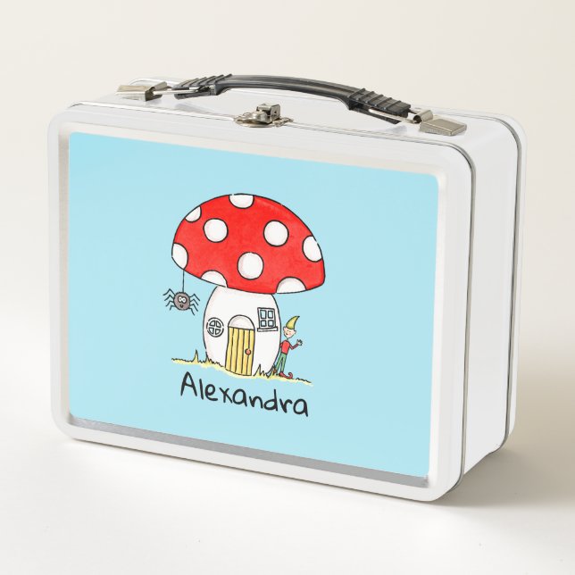 Personalized Toadstool, Elf & Spider Metal Lunch Box (Front)