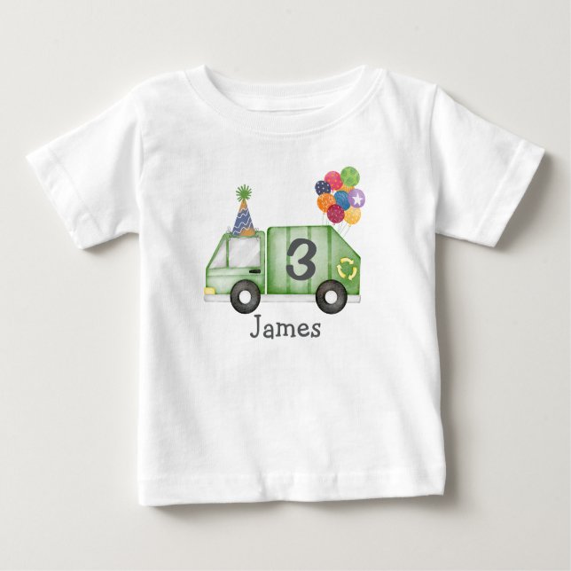 Personalized Toddler Garbage Truck Birthday Baby T-Shirt (Front)
