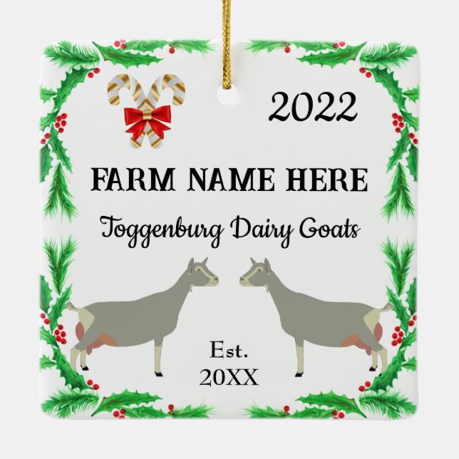 Personalized Toggenburg Dairy Goat Farm Christmas Ceramic Ornament (Back)