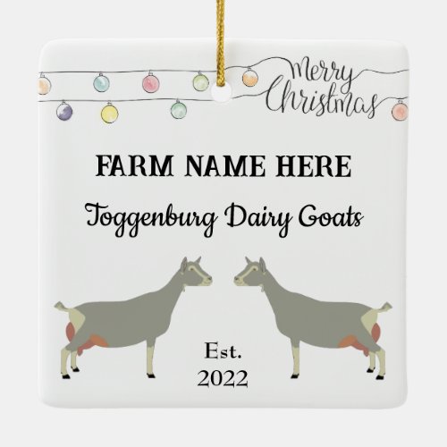Personalized Toggenburg Dairy Goat White Christmas Ceramic Ornament