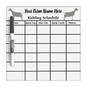 Personalized Toggenburg Goat Kidding Schedule Dry Erase Board