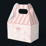 Personalized Toile Blush Pink Coquette Birthday Favor Boxes<br><div class="desc">Introducing our "Personalized Toile Blush Pink Coquette Birthday Favor Boxes, " designed to add an exquisite touch to your special celebrations. These favor boxes feature a beautiful blush pink background with minimalist watercolor ribbons, perfectly blending modern elegance with a hint of grandma chic. Ideal for a blush pink girly birthday,...</div>