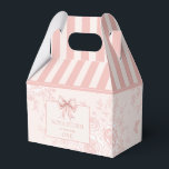Personalized Toile Blush Pink Coquette Birthday Favor Boxes<br><div class="desc">Introducing our "Personalized Toile Blush Pink Coquette Birthday Favor Boxes, " designed to add an exquisite touch to your special celebrations. These favor boxes feature a beautiful blush pink background with minimalist watercolor ribbons, perfectly blending modern elegance with a hint of grandma chic. Ideal for a blush pink girly birthday,...</div>