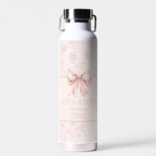 Personalized Toile Blush Pink Coquette Birthday Water Bottle