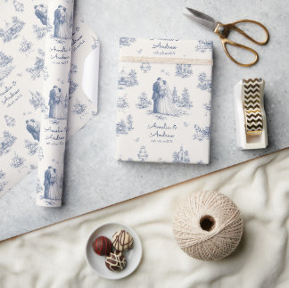 Personalized Toile Wedding Style Custom Name Gift Wrapping Paper