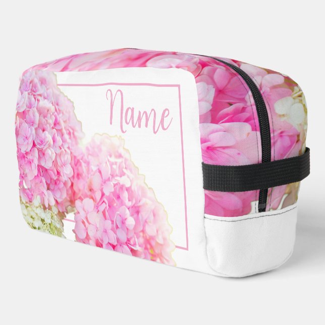 Personalized Toiletry Bag - Pink Hydrangea (Left Corner)