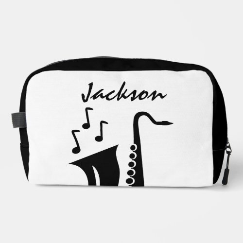 Personalized toiletry bag with saxophone design