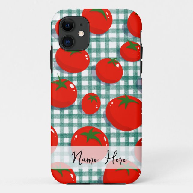 Personalized Tomato on Green Gingham Phone Case –  (Back)