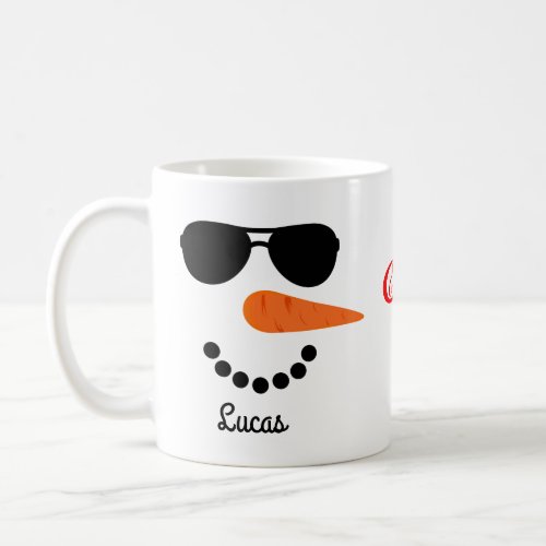Personalized Too cool for winter snowman face mug