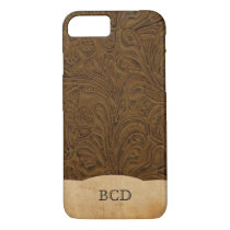 Personalized Tooled Leather Look Rustic Country iPhone 8/7 Case