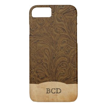 Personalized Tooled Leather Look Rustic Country Iphone 8/7 Case by RiverJude at Zazzle
