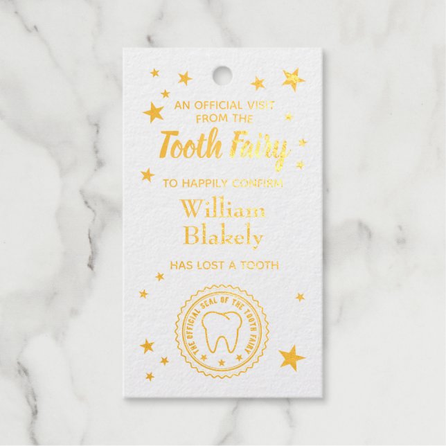 Personalized Tooth Fairy Certificate Receipt Tag (Front)