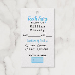 Personalized Tooth Fairy Certificate Receipt Tag