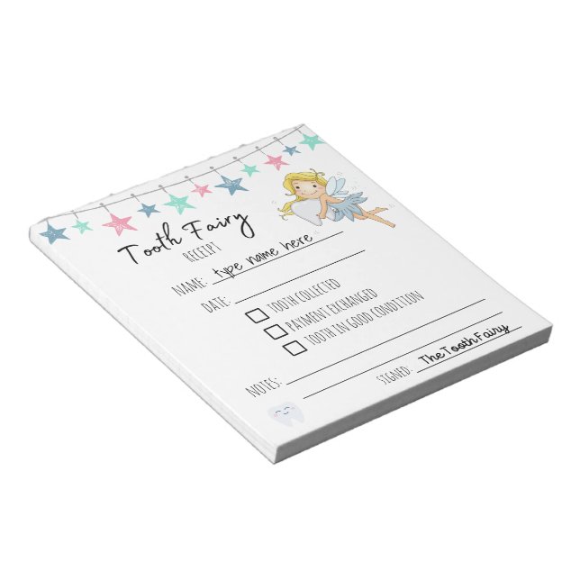 Personalized Tooth Fairy Receipts Gender Neutral N Notepad (Angled)