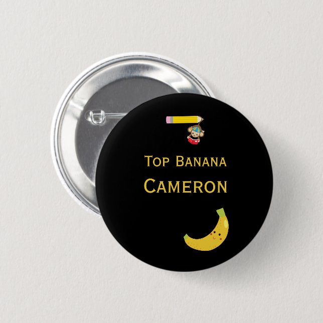 Personalized Top Banana with Hanging Monkey Award  Button (Front & Back)